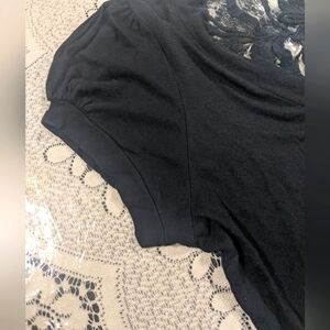 Vintage Retro Chic Black Floral Lace Top Blouse Whimsygoth Dark Academia